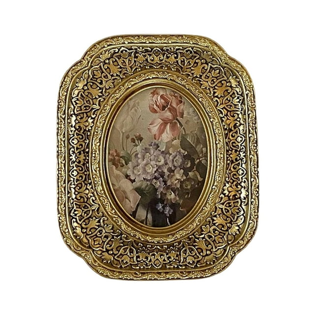 yuksok Retro Photo Frame Display Stand Embossed Centerpiece Wall Mounted Ornament Rounded Rectangle