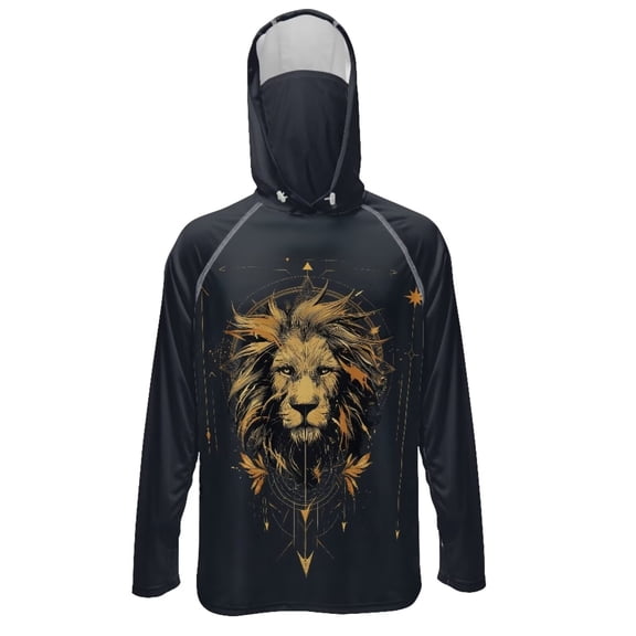 SEANATIVE Men's Fishing Shirt UV Protection Long Sleeve Fishing Hoodie Long Sleeve Breathable Hooded Casual Top Athletic Wear for Outdoor Camping Running, S, Lion Print Gray