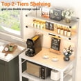 thumbnail image 5 of Bakers Rack with Power Outlet, Microwave Stand, 5 Tiers Coffee Bar Station with Led Lights, Kitchen Storage Shelf with 6 S-Shaped Hooks, Kitchen Rack for Spices, Pots and Pans, White, 5 of 14