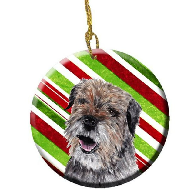 Border Terrier Canne de Noël en Céramique