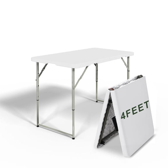 INTRTLOCKINGING TILES 4FT Folding Table, Height Adjustable Portable Plastic Folding Table with Carry Handle, Heavy Duty Indoor Outdoor Utility Table for Camping, Picnic, Party, Home Office