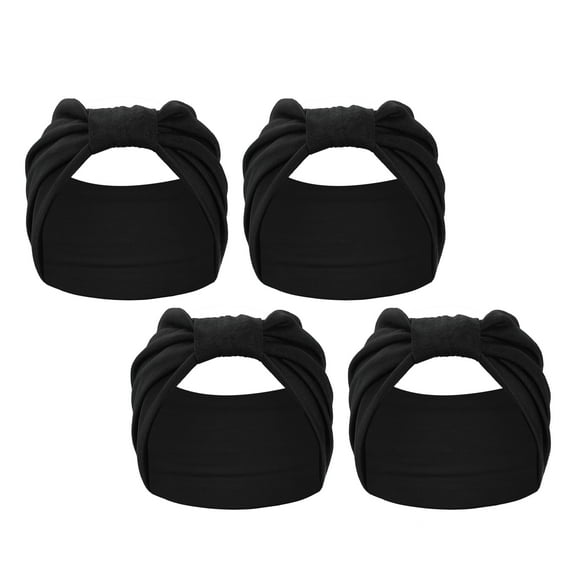4pcs Yoga Hair Scarfs Bohemia Head Wraps for Women Girl 5.31inch Wide Black