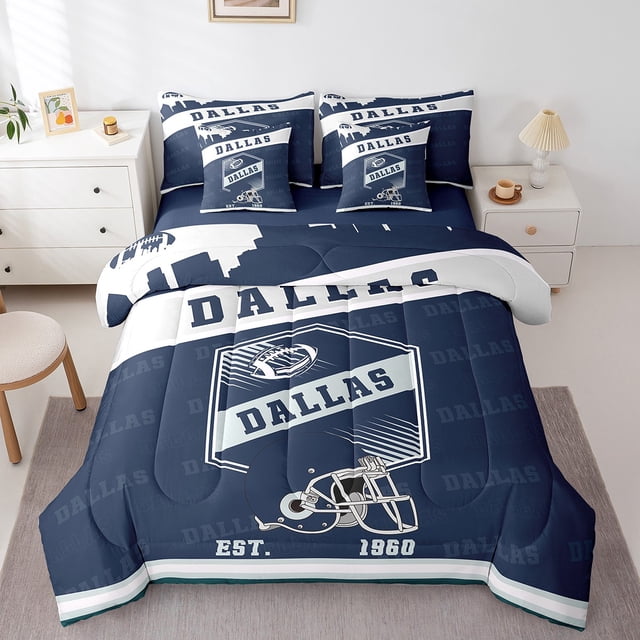Erosebridal Ensembles de Literie Ballon Gaming Football Format Simple, Ensembles de Douillette Thème Sport avec Draps, Déco de Chambre Rugby (Dallas), Réversible, 7 Pcs