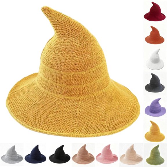 Lightweight Stretchy Halloween Pointed Wizard Hat, Wide Brim Witch Hat Costume Accessory, Comfort Fit for Halloween Themed Party, Role Play & Daily Styling Orange