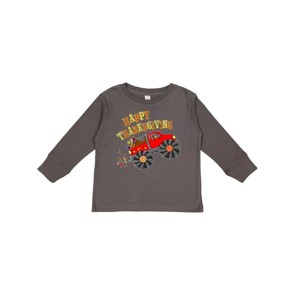 Inktastic Happy Thanksgiving Monster Truck with Turkey and Food Boys or Girls Long Sleeve Toddler T-Shirt