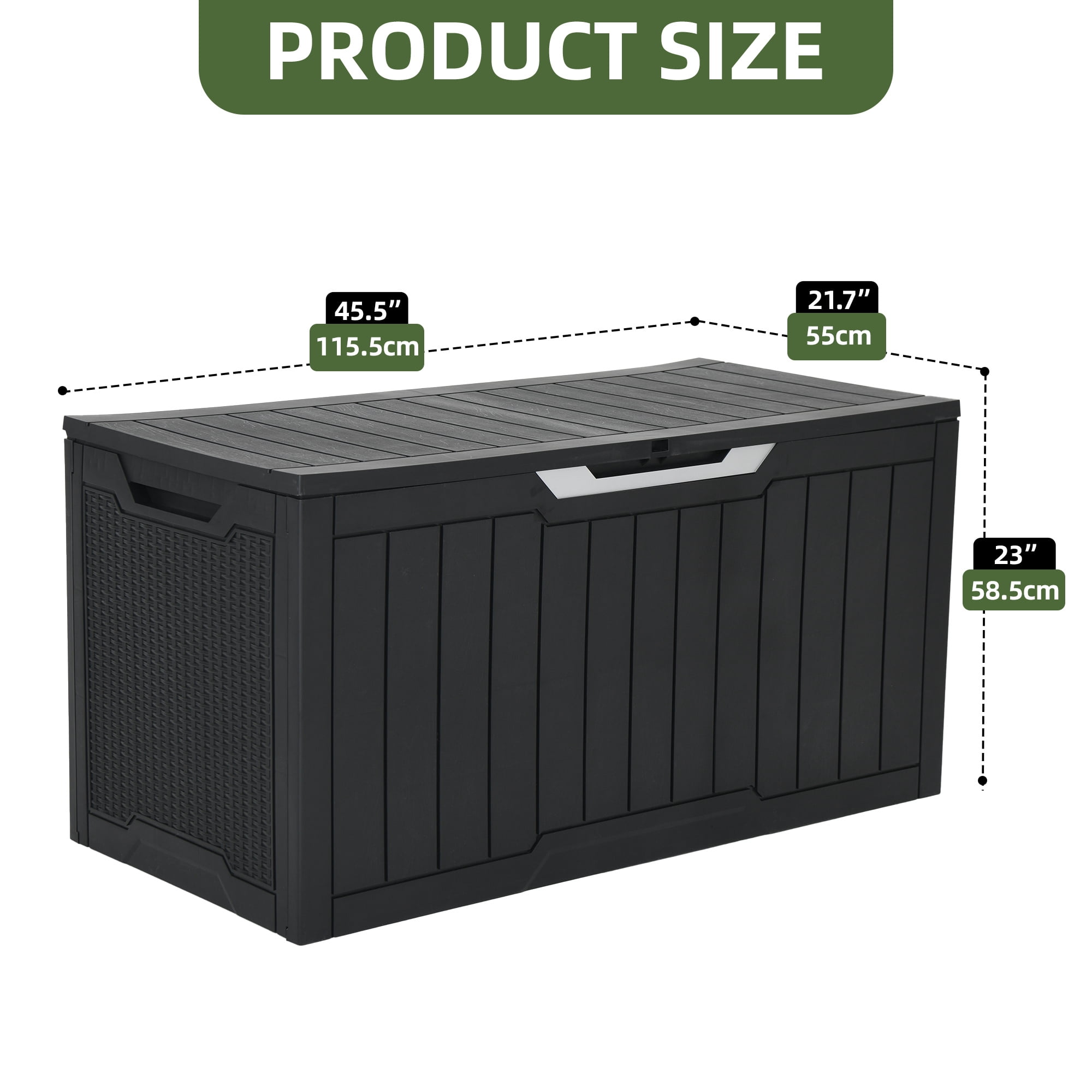 Uforic 100 Gallon Weatherproof Rattan Deck Box, Lockable Resin Large Outdoor Storage Box for Patio Cushions Garden Tools Equipment, Black