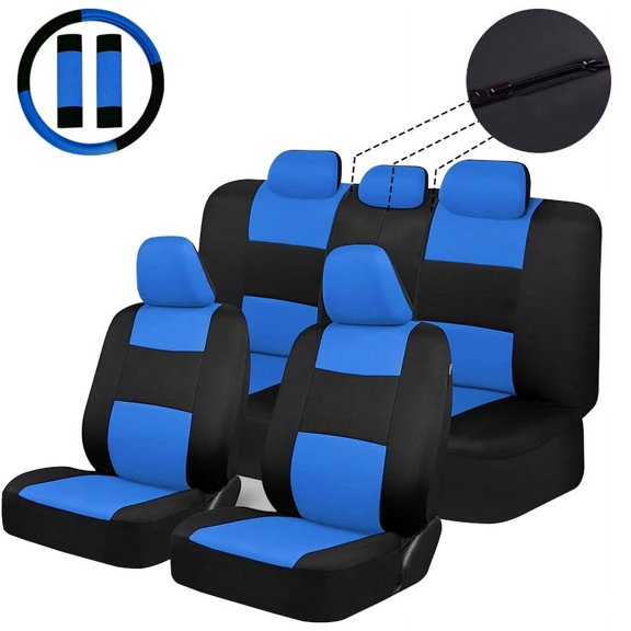 Autoking Cover Universal Car Seat Covers Set With Steering Wheel Covers 2 Shoulder Protection Rear Seat Can Split Car Accessories Interior AD9539BL