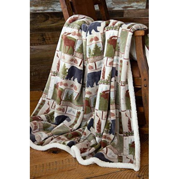 Carstens Home Unisex Vintage Lodge Plush Throw White One Size