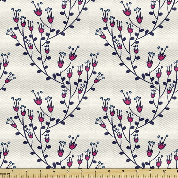 Botanical Fabric by the Yard Upholstery, Shabby Flower Branches Flourishing Summer Season Flora Herbs Forest, Decorative Fabric for DIY and Home Accents, Eggshell and Dark Coral by Ambesonne