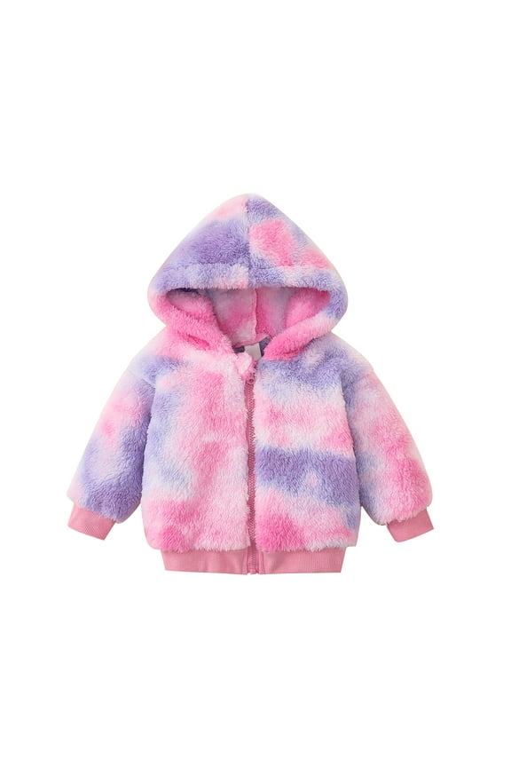 Baby Girls Hooded Jacket Little Kids Tie-dyed Zipper Outerwear 9-12 Months