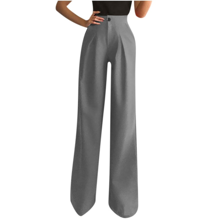 Reduce Price RYRJJ Women's Elegant Dress Pants Office Casual Wide Leg High  Waisted Button Down Straight Long Trousers Work Pants(Gray,M)