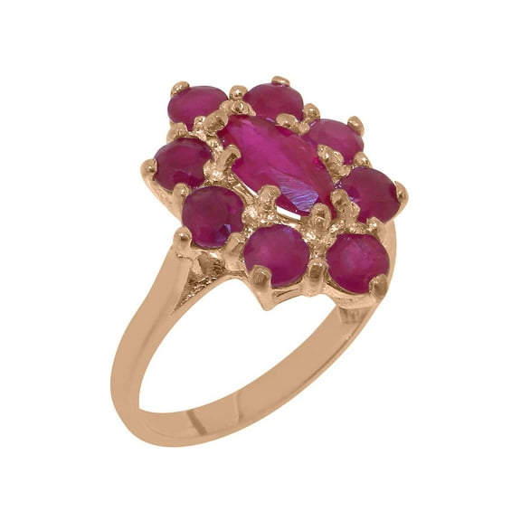 LBG British Made 14k Rose Gold Natural Ruby Womens Statement Ring - 33 size options - Size 10