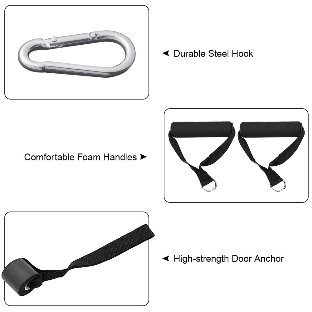 5 Piece Exercise Set with Handles Door Anchor and Carabiners
