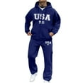 thumbnail image 2 of Men's Zippered Sweatshirt Jacket Suit, Casual Sports Set with Fleece Lining for Winter Outdoor Wear and Comfortable Everyday Use,Blue,S, 2 of 4