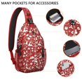 thumbnail image 2 of Sling Backpack,Red Christmas Silhouette Pattern Sling Bag with Water Bottle Holder,Waterproof Sling Bag for Men/Women with Headphone Jack for Hiking,Travel, 2 of 6