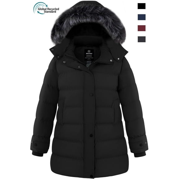 Wantdo Women's Plus Size Recycled Winter Coat Warm Winter Jacket Waterproof Puffer Jacket with Hood Black 4XL