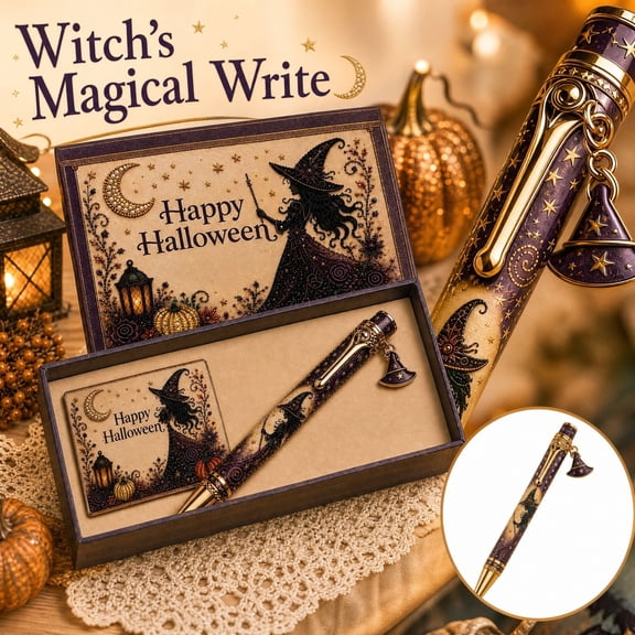Halloween Pen Gift Set,Writing Pen Set Season Pen Gift,Vintage Witch Pens,Fluent Writing,Gothic Desk Accessories A