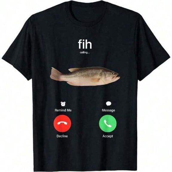 【New Arrival】Funny Fish Incoming Call Bass Graphic T-Shirt, Cotton Crew Neck Short Sleeve Tee, Humor Fishing Casual Streetwear Novelty Gift For Angler Fishermen