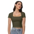 thumbnail image 6 of Women's Square Neck Tops Short Sleeve Crop Tops Workout Summer Clothes Casual Slim Fit T-Shirts, 6 of 6