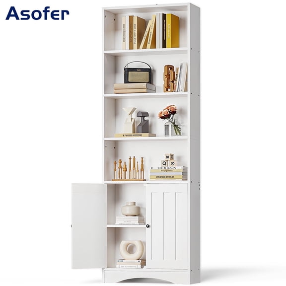 Asofer Bookshelves and Bookcases with Adjustable Shelves, Wall Shelf Organizer Display Stand for Home, Office, Study