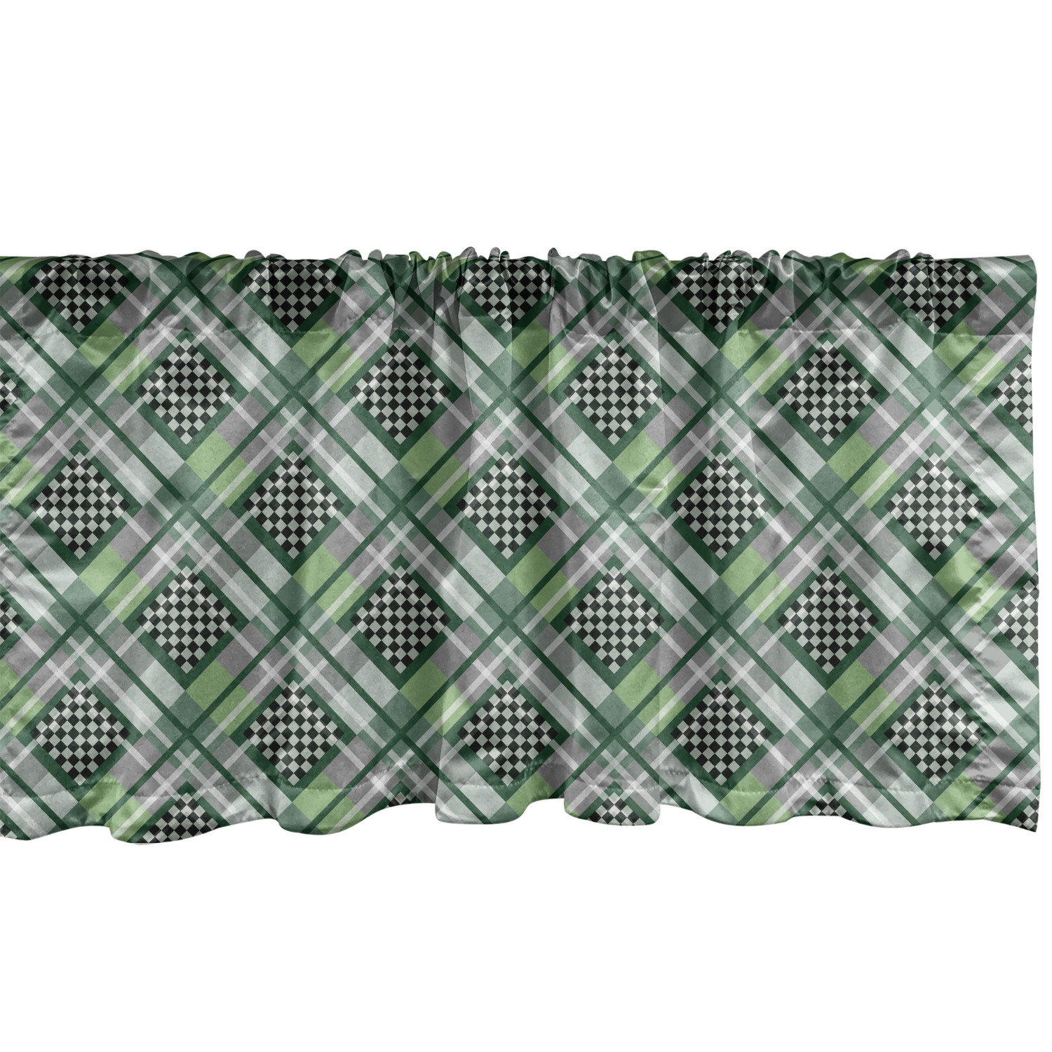 Hunter Green Window Valance, Checkered Pattern with Squares and