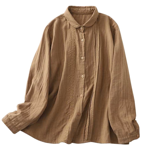 ameIAEA Button Down Blouses for Women Fall Long Sleeve Collared Tops Solid Color Loose Shirts