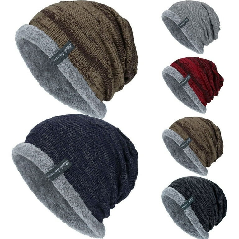 Men Baggy Beanie Knit Hat Winter Warm Fleece Wool Cap Slouchy