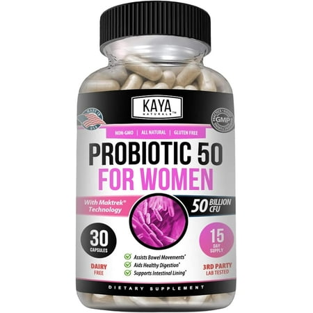 Kaya Naturals Probiotic 50 Billion CFU for Women & Men, Gut & Digestive Support Supplement, 30 Veggie Capsules