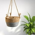 thumbnail image 4 of Maceta colgante tejida para flores, cesta colgante con tejido de espadaña natural Gris, 4 of 6