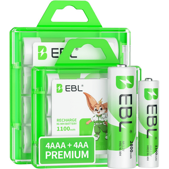 EBL AA Rechargeable Batteries 2800mAh (4 Pack) and AAA Rechargeable Batteries 1100mAh (4 Pack), 1.2V Ni-Mh Batteries Combo