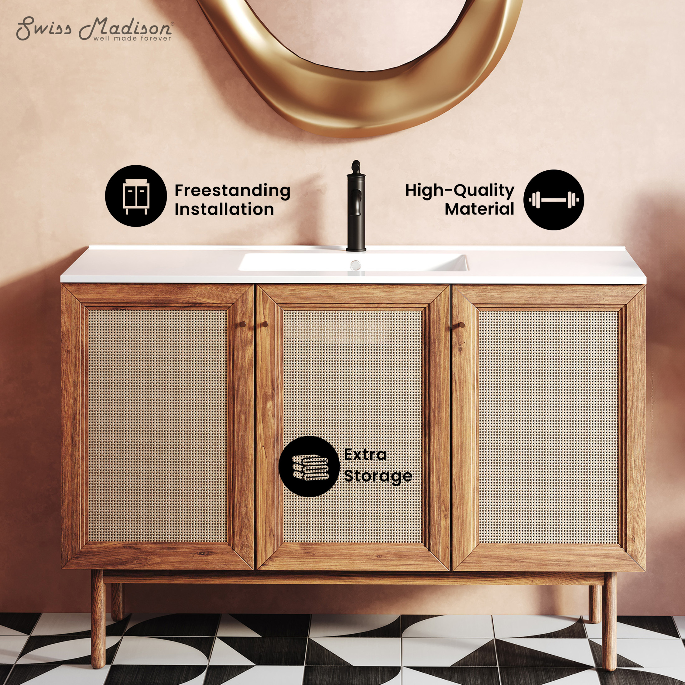 Classe 48" Freestanding Bathroom Vanity in Golden Oak with Sink Top