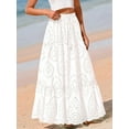 thumbnail image 5 of Women'S Boho Casual Summer 2025 Lace Embroidery Eyelet Elastic Waist Flowy Tiered A-Line Beach Maxi Skirt White XL, 5 of 8