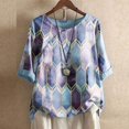 thumbnail image 2 of Blusa informal de manga corta con cuello redondo para mujer con estampado de botones y camisetas sueltas Pompotops hfajkhk128830, 2 of 9