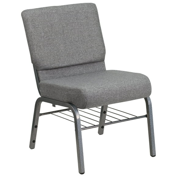 Flash Furniture Hercules Series 21"W Upholstered Adult Church Chair with Book Rack, Gray