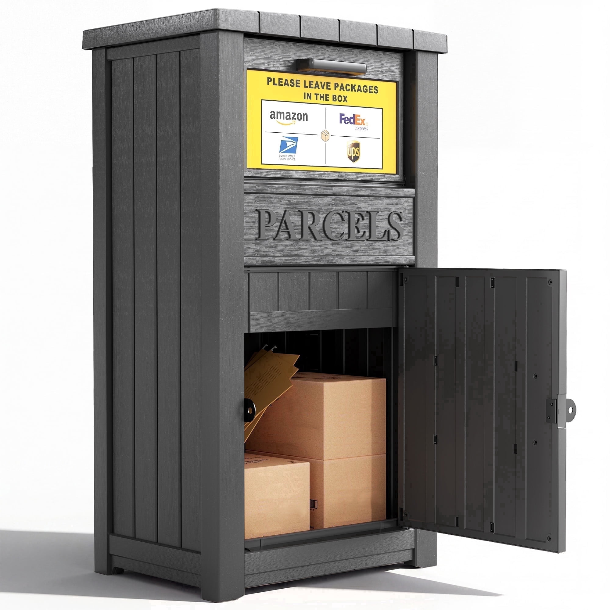Nihsuao Package Delivery Box Outdoor with Lockable Secure, Waterproof & UV-Resistant, Anti-Theft Parcel, Large Double Wall Resin Outdoor Deck Box for Porches, Patios, Curbside, Black