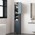 thumbnail image 4 of 67" Tall Bathroom Storage Cabinet with Lights, Slim Narrow Bathroom Cabinet Organizer with Doors and Adjustable Shelves, Tall Cabinet for Small Space, Living Room, Kitchen, Blue, 4 of 8