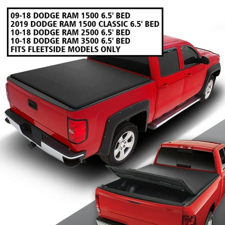 For 2009 to 2018 Ram Truck 1500 / 2500 / 350 6.5' Bed Fleetside Tri -Fold Adjustable Soft Top Trunk Tonneau Cover 10 11 12 13 14 15 16 17