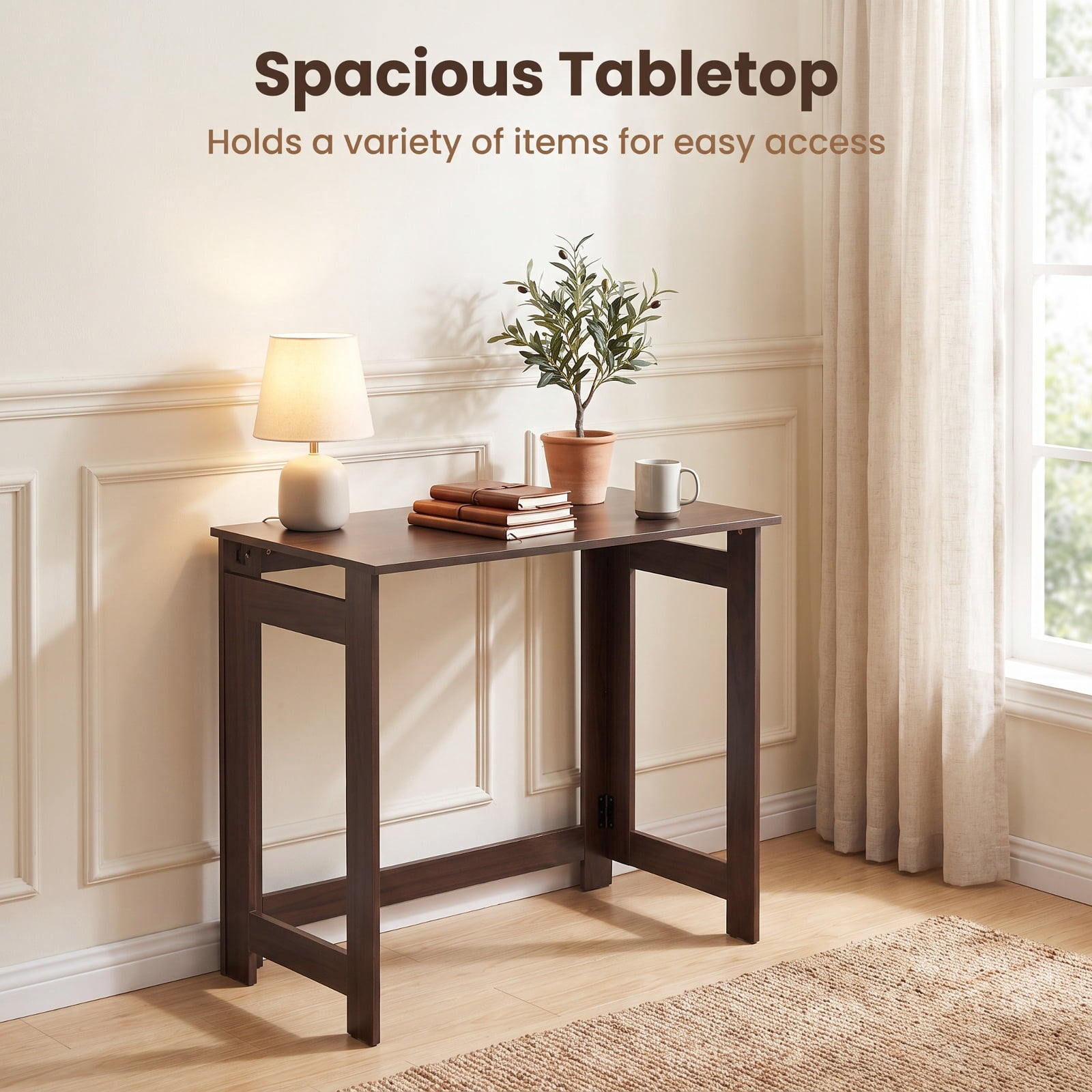 Furnibear Folding Console Table with Foldable Legs Narrow Sofa Entryway Table for Hallway Entrance and Behind Couch Space Saving, Brown