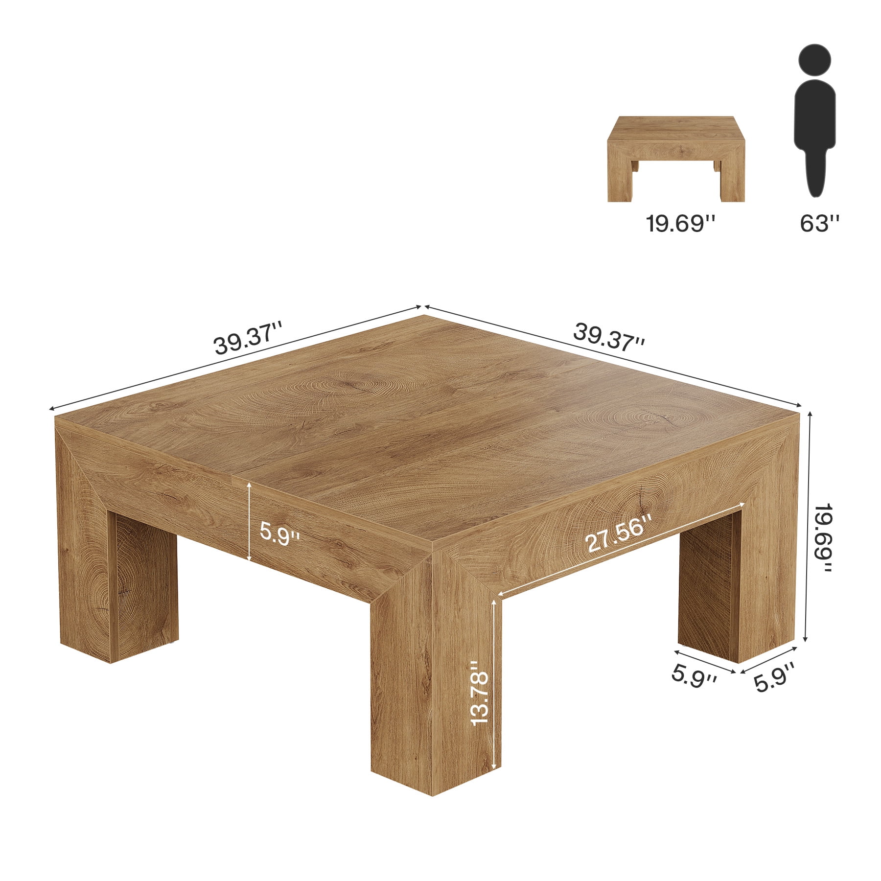 Tribesigns 39.37" Low Square Coffee Table, Farmhouse Large Tea Accent Table Center Table for Living Room(Natural)