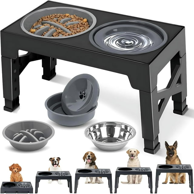 Cuencos Elevados EKEJLI Negro Ajustables para Perros y Gatos de Tamaño Mediano y Grande
