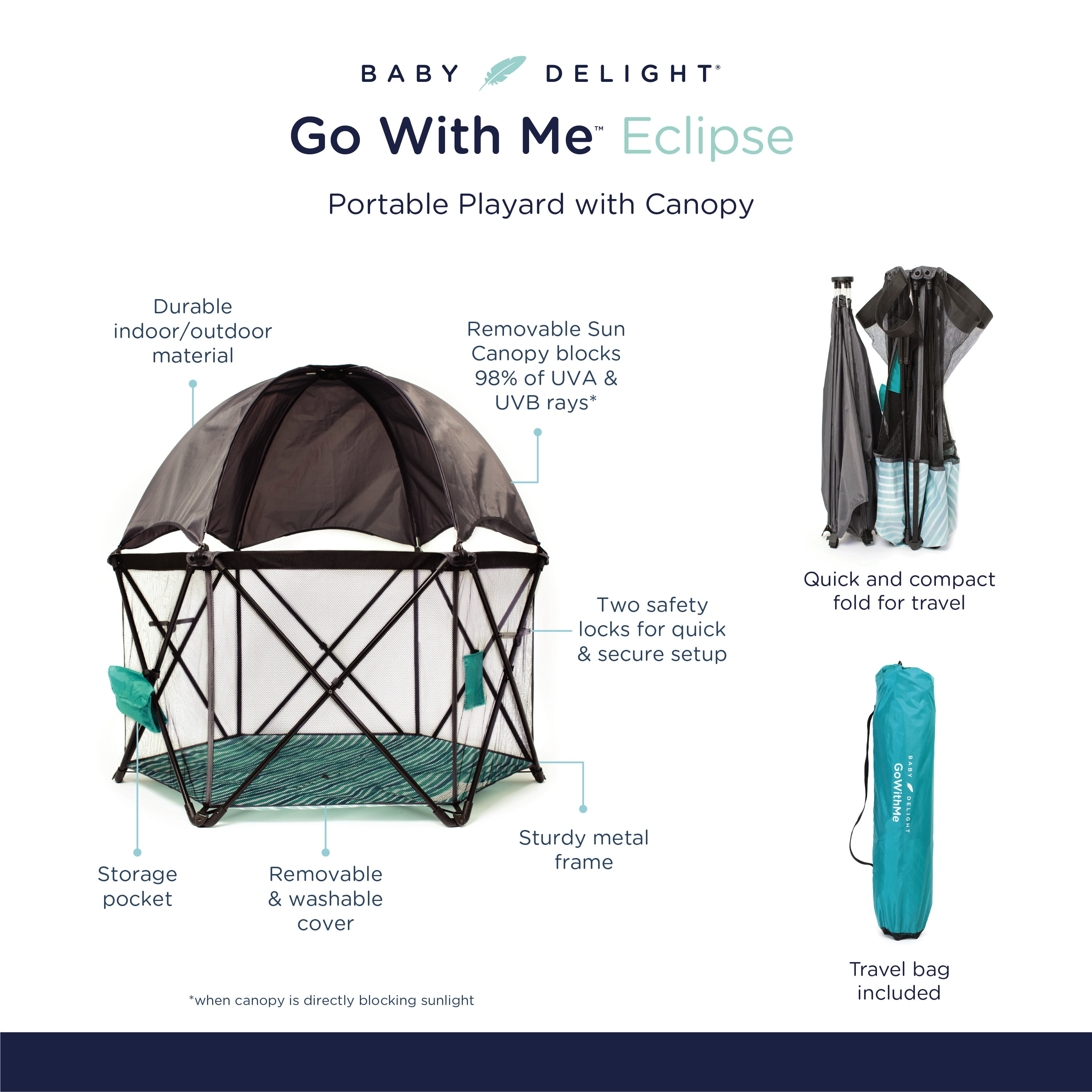 Go With Me Eclipse Portable Indoor & Outdoor Baby Playard with Canopy, Watercolor Stripe