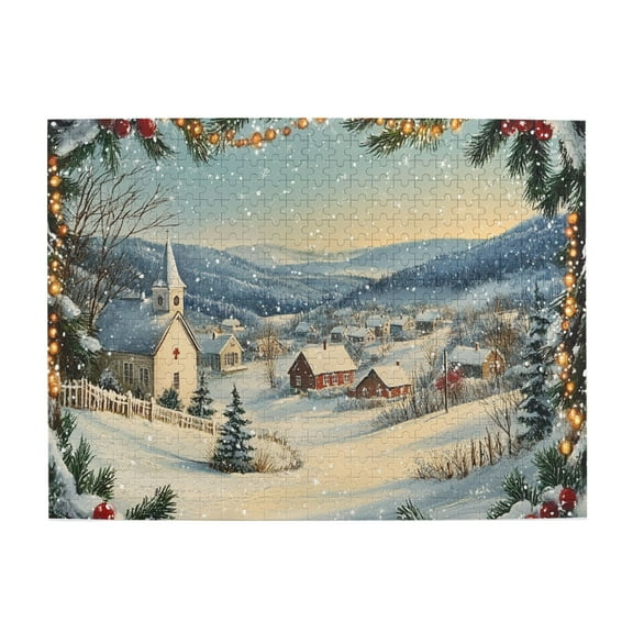 500 PCS 500 Piece Puzzle For Adults Christmas Snow Village,Unique And Beautiful Design,Create A Festive Atmosphere,Charm Christmas Decor Wooden Jigsaw Game 500 Piece,Gift Suitable Family Friends