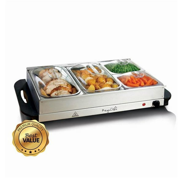 MegaChef  Buffet Server & Food Warmer with 4 Removable Sectional Trays&#44; Heated Warming Tray & Removable Tray Frame