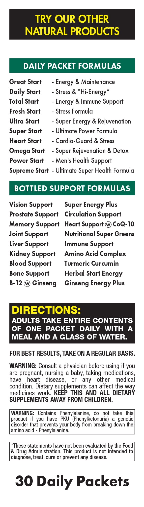 Ultra Start - Complete Daily Vitamin Pack - Anti-Aging, Anti-Stress, Energy, Immune Booster (30 Packets)