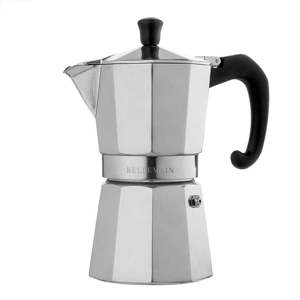 Cafetera para café espresso Bellemain, olla para moka, 6 tazas, plateada