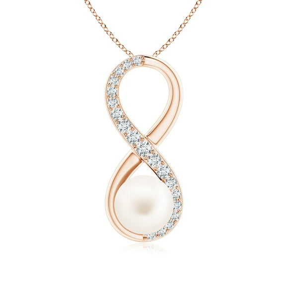 ANGARA Freshwater Cultured Pearl and Diamond Infinity Pendant in 14K Rose Gold for Women | June Birthstone, Birthday, Anniversary, Jewelry Gift for Women | Pearl Necklace
