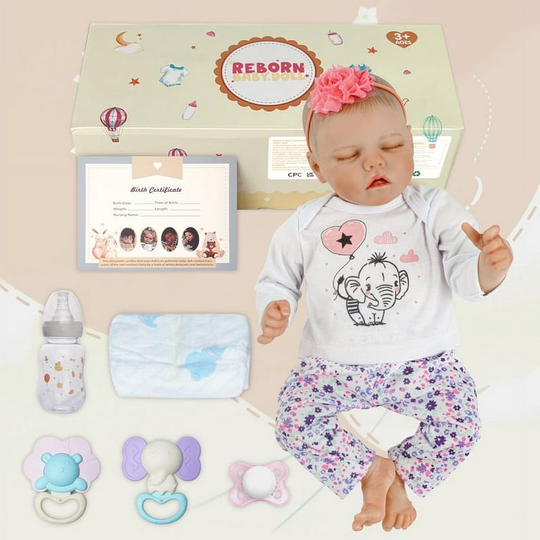 Lifelike Reborn Baby Dolls - 17-Inch Soft Body Realistic-Newborn Baby Dolls  Full Vinyl Body Poseable Baby Girl with Feeding Kit Gift Box for Kids Age