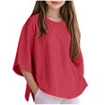 thumbnail image 2 of JTSRKL Girls 3/4 Sleeve Linen Shirts Lightweight Soft Cotton Summer Crewneck T-Shirts Kids Tops Trendy Oversized Solid Color Tunic Tees Blouse Red 7-8 Years, 2 of 7