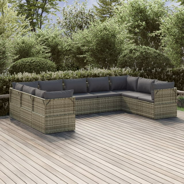 vidaXL Ensemble de Salon de Jardin 9 Pcs avec Coussins Gris Poly Rotin