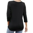 thumbnail image 5 of Liher Women Autumn Tshirt Lightweight Soft Tunic Top V Neck 3 4 Sleeve Dressy Blouse Black Tee Clothes Size M, 5 of 6